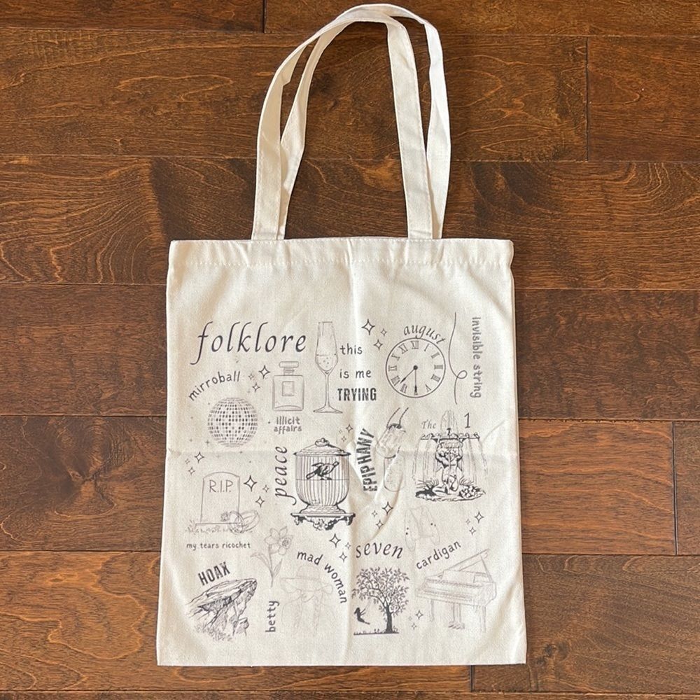 Taylor Swift Folklore Canvas Tote Bag Album Graphic Cream Music Merch - Picture 2 of 5